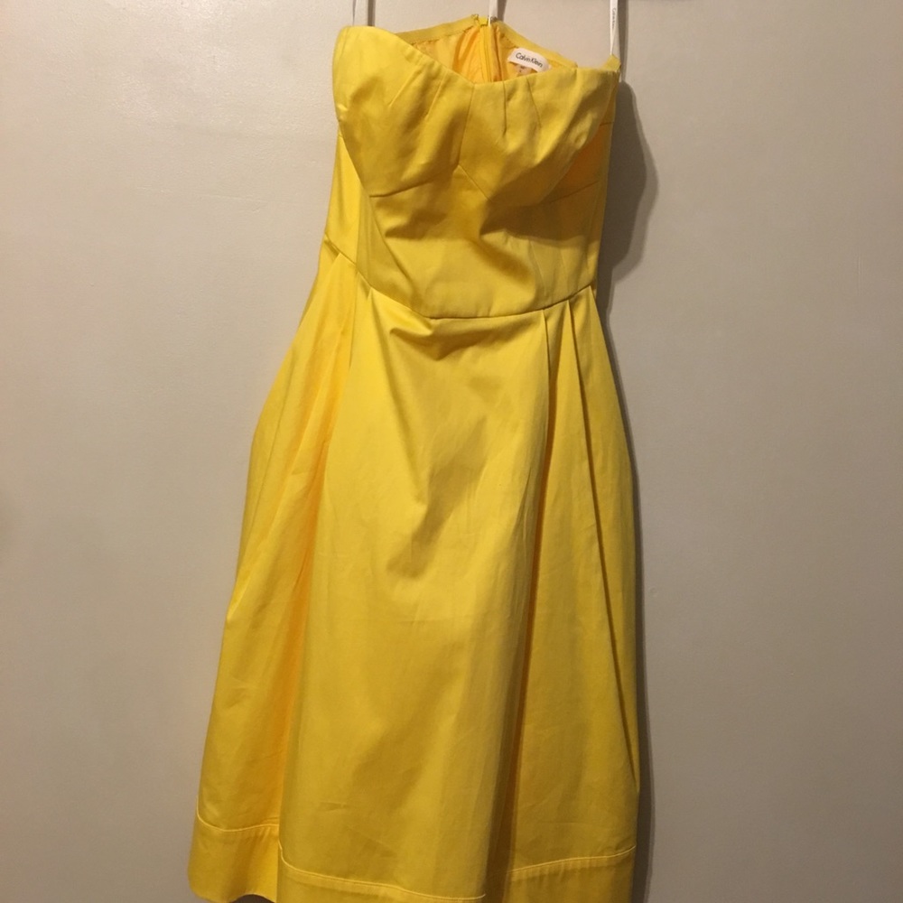 Yellow Calvin Klein Strapless Dress